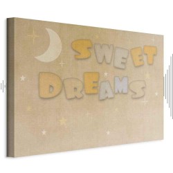 Leinwandbild - Sweet Dreams - Pastel Inscription Surrounded by the Moon and Stars