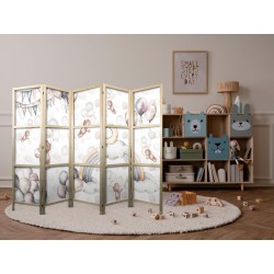 Japanischer Paravent - Plush Bears with Balloons - Flying light-brown bears among balloons - clouds - and rainbows in su