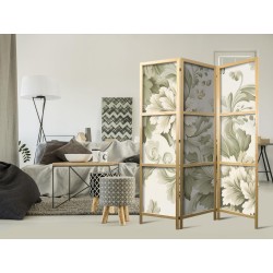 Japanischer Paravent - Retro Vintage Flowers in Delicate Cream and Green Colors