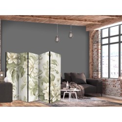 Paravent - Retro Vintage Flowers in Delicate Cream and Green Colors