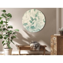 Rundes Bild - Watercolor Botanical Motif: Delicate Green-Beige Leaves