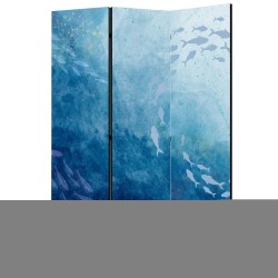 Paravent - Schools of Fish - Luminous Clusters of Fish in Blue Hues Amidst the Sea Depths