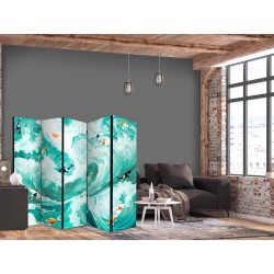 Paravent - Koi Fish Among Waves - Japanese Fish Amid Waves in Shades of Turquoise And White