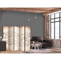 Paravent - Sketch of a Fish School - Sketches of Various Fish Species Swimming in a School on a Beige Background in Vint