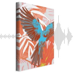 Leinwandbild - Exotic Wings - Parrot Among Abstract Leaf Patterns