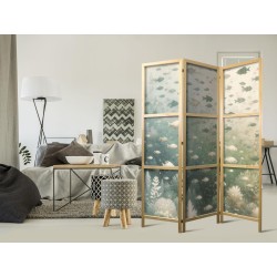 Japanischer Paravent - Fish and Diverse Vegetation - Grouping of Fish in Pastel Subdued Colors Among Oceanic Vegetation