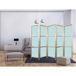 Japanischer Paravent - Sketch - Outline of an Airplane in White on a Turquoise Background