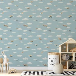 Tapete - Illustration - Yellow-blue airplanes against a blue sky