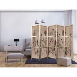 Japanischer Paravent - Plant Vintage - Delicate Field Flowers on a Background in Lime Wash Technique