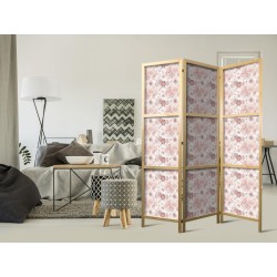 Japanischer Paravent - Pink Blossoming - Flowers in Warm Colors on a White Background