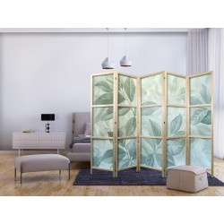 Japanischer Paravent - Large Leaves in Green-Mint Shades - Botanical Motif