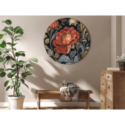 Rundes Bild - Tapestry Large Flowers Retro Floral Motif in Kilim Style