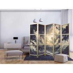 Japanischer Paravent - Epic Light Play: The Sun Battling for Dominance Over the Clouds