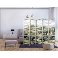 Japanischer Paravent - Landscape with Green Fields and Trees - Tuscan sunny view