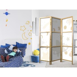 Japanischer Paravent - Fairy-Tale Galaxy - Moon Phases in Shades of Yellow Among Stars in Beige and Ash Colors with Star