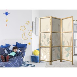 Japanischer Paravent - Morning in the Meadow - Various pastel plants on a beige background