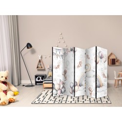 Paravent - Plush Bears with Balloons - Flying Light-Brown Bears Among Balloons - Clouds - and Rainbows in Subdued - Past