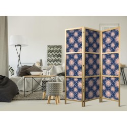 Japanischer Paravent - Sunny Patterns - Repeating Sun Motif on a Navy Background