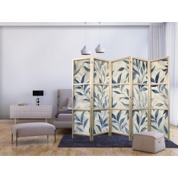 Japanischer Paravent - Leaves in Blue Colors - Delicate Botanical Motif