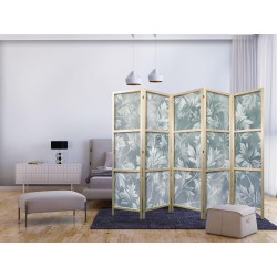 Japanischer Paravent - Ornaments in Worn Muted Turquoises - Delicate Plant Pattern