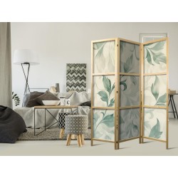 Japanischer Paravent - Watercolor Botanical Motif - Delicate Green-Beige Leaves