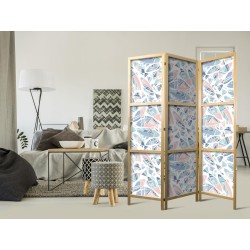 Japanischer Paravent - Fish in Minimalist Style - Fish in Aztec Style in Pastel Color Shades on a White Background