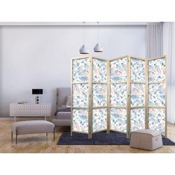 Japanischer Paravent - Fish in Minimalist Style - Fishes in Aztec Style in Pastel Color Tones on a White Background