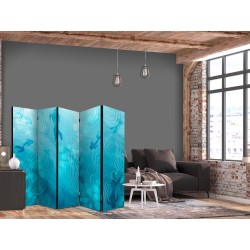 Paravent - Koi Fish Beneath the Water Surface - A Cluster of Japanese Fish in the Depths of the Pond in Shades of Navy a