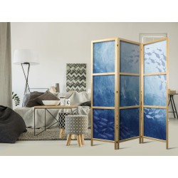 Japanischer Paravent - Schools of Fish - Luminous Clusters of Fish in Blue Among Ocean Depths