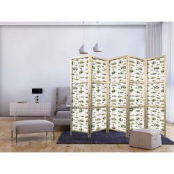 Japanischer Paravent - Unusual Species of Fish - a Cluster of Fish in Muted Colors in Retro Style Against a Background o