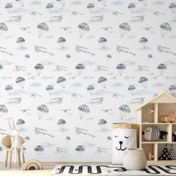 Tapete - Watercolor - Airplane show on a bright sky with delicate clouds