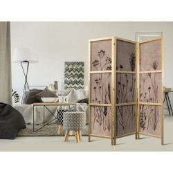 Japanischer Paravent - Plant Vintage - Delicate Field Flowers on a Background in Lime Wash Technique