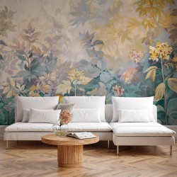 Fototapete - Tapestry Pattern with a Meadow and Flowers Kilim with a Spring Motif