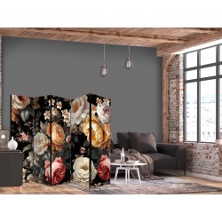 Paravent - Floristry in Vintage Style - a Plethora of Colorful Flowers on a Black Background