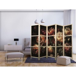 Japanischer Paravent - Magnificent Tulips - Bouquet of Flowers in Red and White on a Black Background