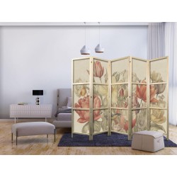 Japanischer Paravent - Bouquet with Tulips - Colorful Flowers on a Light Background - Illustration