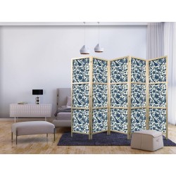 Japanischer Paravent - Rose Vines - Monochromatic Blue Birds Resting Among Roses