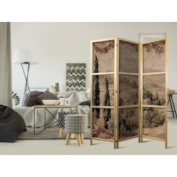 Japanischer Paravent - Landscape with Cypresses - Old Tapestry with Mediterranean Vegetation