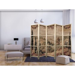 Japanischer Paravent - Landscape with Cypresses - Old Tapestry with Mediterranean Vegetation