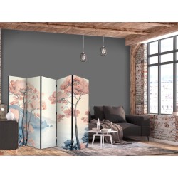 Paravent - Landscape with the Ocean - Cliffs - and Trees in Delicate Pink Shades