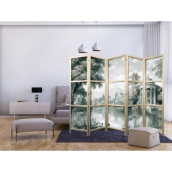 Japanischer Paravent - View of the Park and Lake - Retro Vintage Landscape in Greens