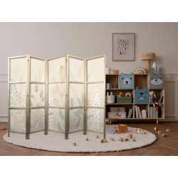 Japanischer Paravent - Morning in the Meadow - Various pastel plants on a beige background