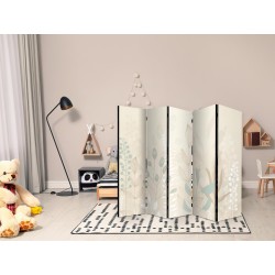 Paravent - Morning in the Meadow - Various Pastel Plants on a Beige Background