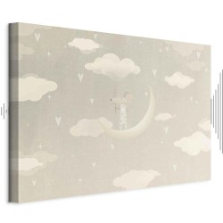 Leinwandbild - Little Conqueror - A Mouse in Heart Pajamas on the Moon Among Clouds