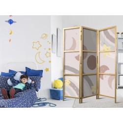 Japanischer Paravent - Joyful Sky - Yellow cheerful stars with a rainbow against the moon phases - in the sky colored li