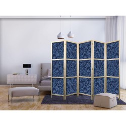 Japanischer Paravent - Dense Vegetation - Botanical Patterns in Illustrative Style Blue