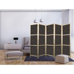 Japanischer Paravent - Night Sky - Artistic Composition of Suns and Planets on a Black Background