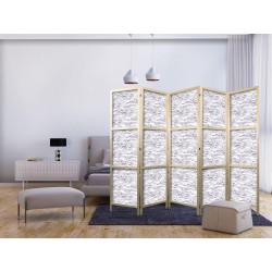 Japanischer Paravent - Fish in Muted Colors - a School of Small Fishes in Light Purple And Delicate Pink Against Grey Wa