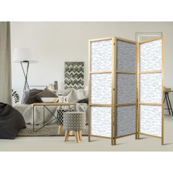 Japanischer Paravent - Blue Fish - Blue Outlines of Various Fish Species on a White-Blue Background