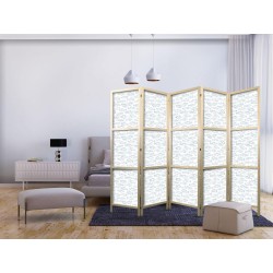 Japanischer Paravent - Blue Fish - Blue Outlines of Various Species of Fish on a White-Blue Background